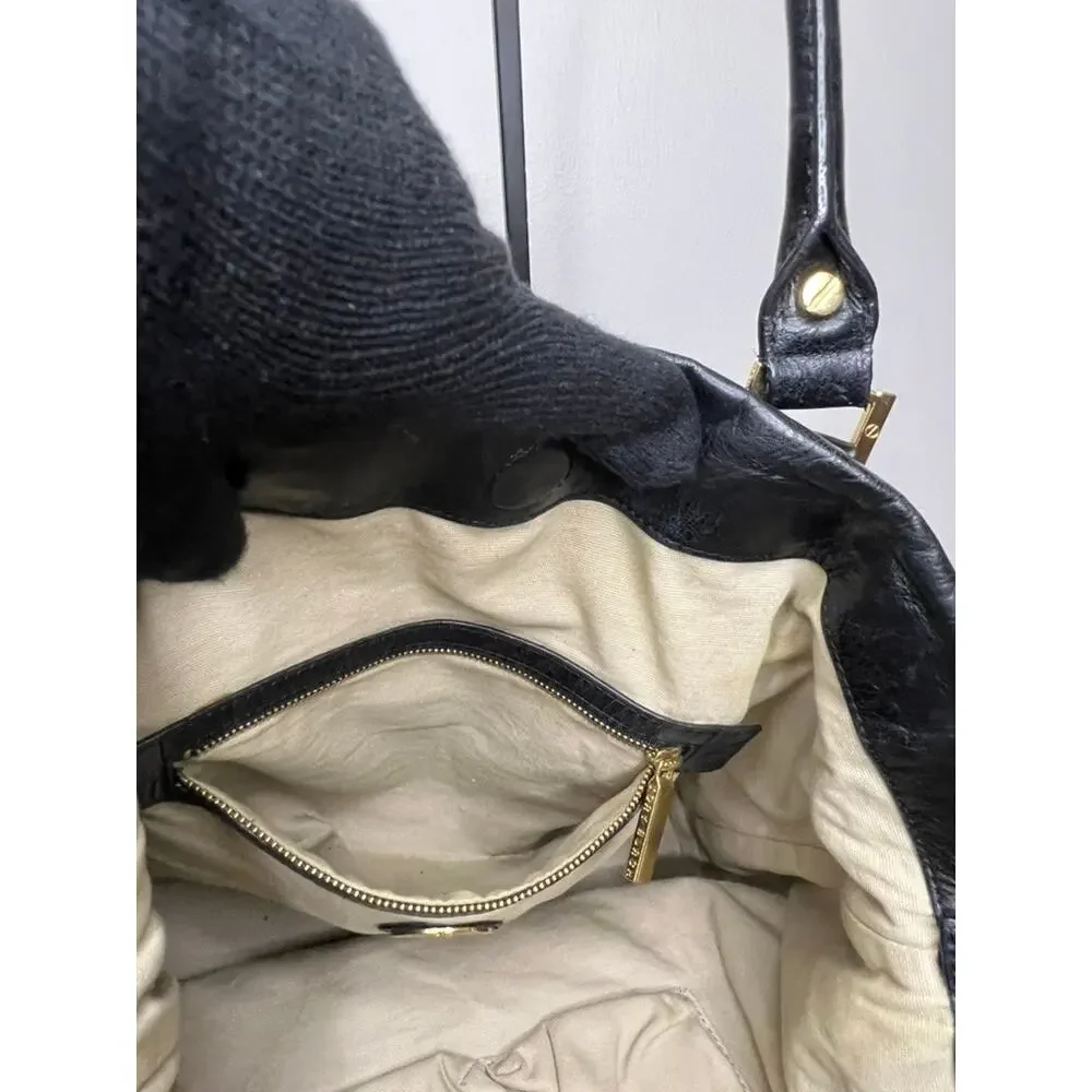 Tory Burch Black Pebbled Leather Large Slouch Tote Satchel Shoulder Bag